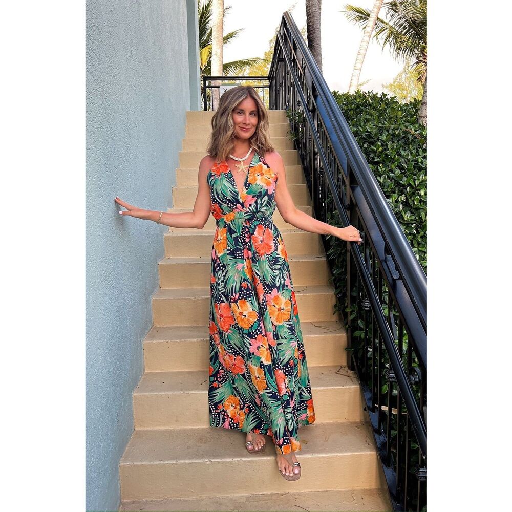 Dress Forum Tropical Floral Maxi Dress - Green and Orange